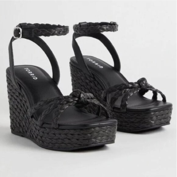 Size 11 - TORRID - WW Black Strappy Raffia Platform Wedge NEW - Picture 5 of 6